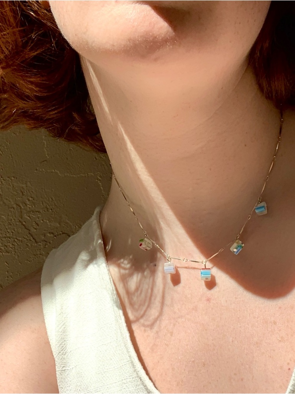 Sterling Silver Charm Necklace - Handmade White Glass Bead Necklace